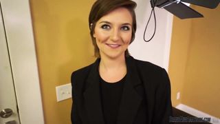 Big boobs teen strips and fingers her pussy on casting couch