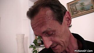 Blonde girl riding old father in law dick