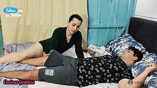 Curious Goddess Open minded stepmom jerking me off and sat on my face fucking her little pussy eating her big ass