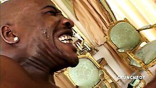 Ebony bitch fucked bareback by XXL cock and cum in moutgh big loads