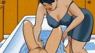 Mature mom handjob dick her boy! Animation!