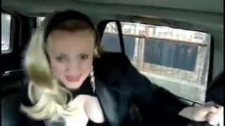 Sashka Vaseva sings and shows her amazing big boobs in a car