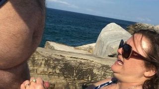 BBW sucking cock at the beach