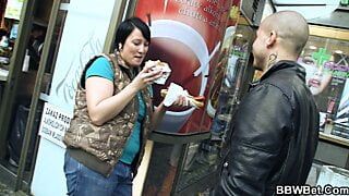 Brunette bbw gets picked up and cunt fucked