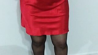 college girl wearing red nightgown