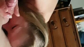 Hot milf with knee boots and red lipstick gives perfect blowjob