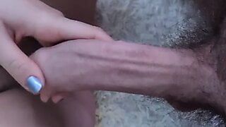 I tease his hard cock with my pussy and hands – FEMDOM