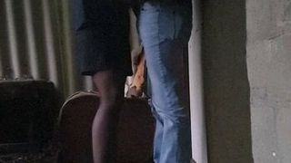 Milf in stockings and high heels gives great head at cabin in woods