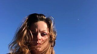 Naked at the public beach Watch me play with my perfect titties in public