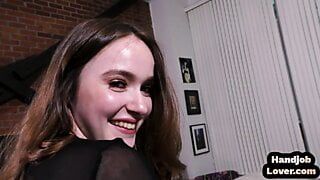 POV HJ amateur teen wanks and grinds cock while talks dirty