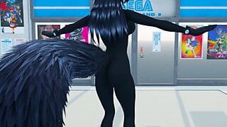 Sexy girl in latex. Big boobs, tight ass covered in a black tight suit.