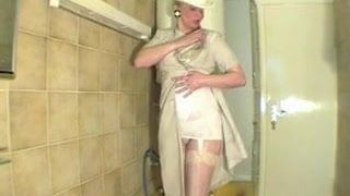 Wet look bitch vintage dressed in the shower messy