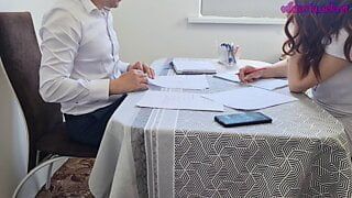 young teen in college exam swallows cum