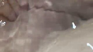 Chubby rubbing her pussy in the bath for her BBW lesbian friend on Snapchat.