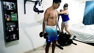 Family Threesome – Colombian Hotwife Fucks With Her Stepson And Her Husband In The Gym Part 1-4