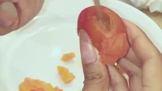 long nails cut fruit