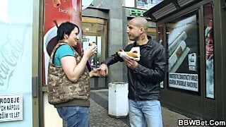 Picked up brunette bbw is fucked from behind