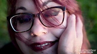 Redhead gives public blowjob in a park