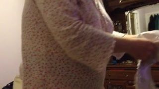 rubbing her big tits & nipples, black pantys