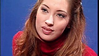 Schoolgirl in pigtails blows and bangs the janitor