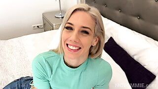 Tiny blond Nesty takes a huge dick and fucks it with passion