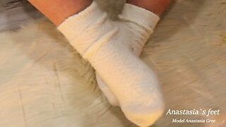 Woolen white socks on a wide foot #2 (preview) Model Anastasia Gree