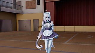 A cute student danced in cosplay with bare breasts, not realizing that her classmate was watching her