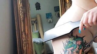 Amateur BBW Spanks Herself with Paddle