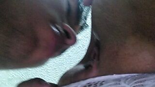 black friend of my husband eats my tight pussy and fucks me doggy style thong aside til creampying my pussy