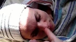 cumshot on ellies forehead