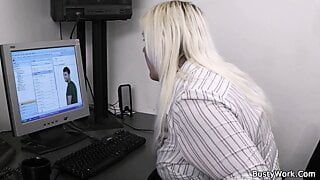 Fucking busty blonde woman at work