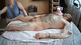 instead of a massage, she jerks off my cock