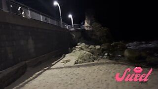 Nocturnal exhibition and masturbation on the beach – Sweet Arabic sex of a real couple