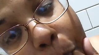 Pigslut plays with belly and pussy in Walmart bathroom