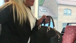 sexy blond mature in the bus in Belgium