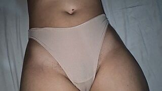 Trying caramel panties on my juicy moist pussy