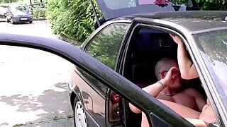 Wild amateur cougar fucked in a car