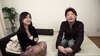 Young Japanese couple are very embarrassed in their first amateur sex video