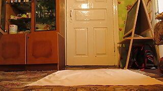 Beauty with a hairy pussy does exercises