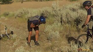 Big tits Asian milf gets caught showering outdoors and gets