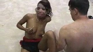 Black Brandy loves 9 white cocks that cum on her dirty face