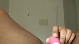 Black teen masturbates with toy and cums HARD