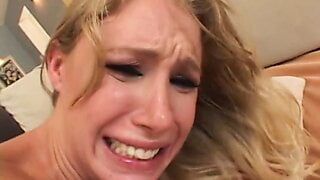 Horny babe moans as her tight holes are penetrated by two huge poles