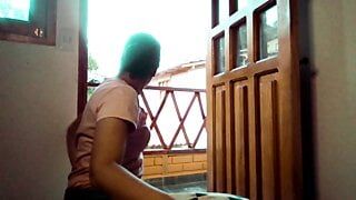 hot girl was bored and plays with a gift that her stepbrother gave her