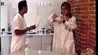 Lusty brunnette and hefty male suck one cock on kitchen cabinet