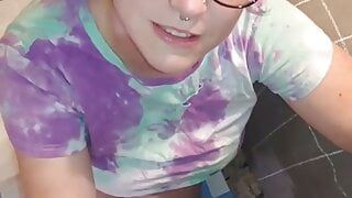 MILF works huge cumshot out of my cock all over her face and glasses