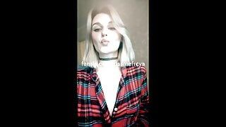 MODEL IS USING A PINK TOY AND SQUIRT A LOT IN THE KITCHEN