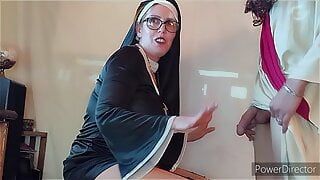 Slutty Nun and Big dick Jesus. 2For1FunCuck redhead wife fucks homemade sex machine.