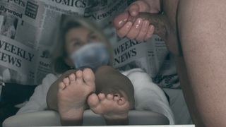 The impotent guy tried to jerk off his limp dick on his girlfriend’s feet, but could not – CFNM