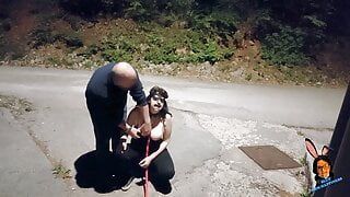 Whore deep throating with open mout gag